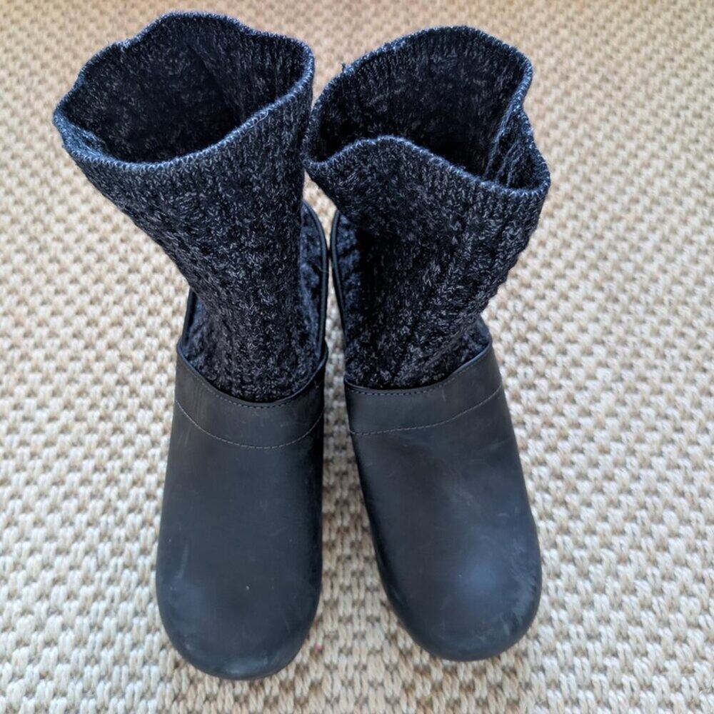 DANSKO Cozy Chloe Clog Knit Boots Shoes Black Leather sz 39/US 8.5-9 never worn - Picture 2 of 8